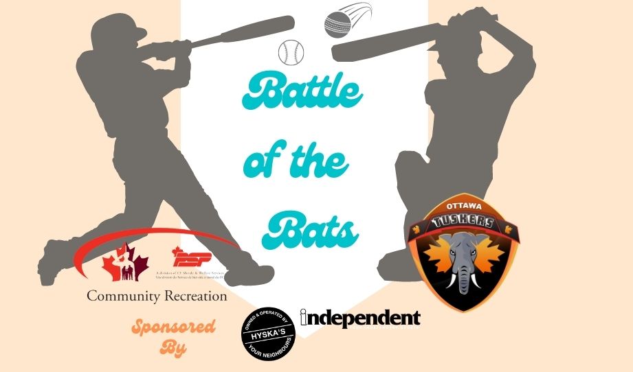 A graphic banner for Battle of the Bats Cricket vs. Softball game