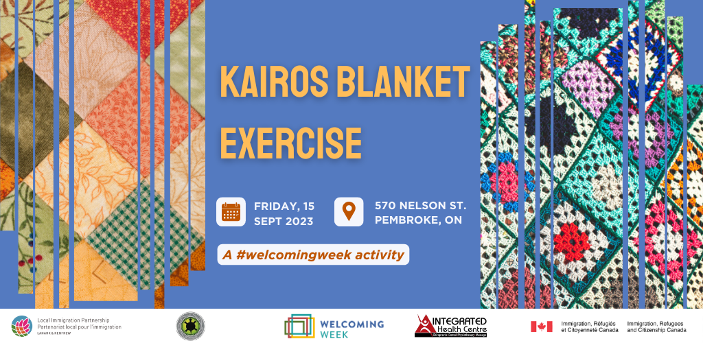 A poster for the Kairos Blanket exercise showing patterned blankets